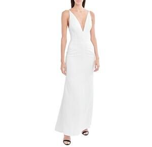 AQUA White Evening Gown Sleeveless V-Neck A-Line Long Formal Dress Size 12
